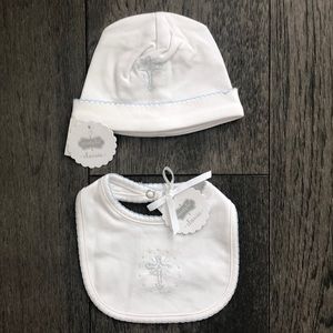 Mud Pie French Knot Cross baby Bib and hat